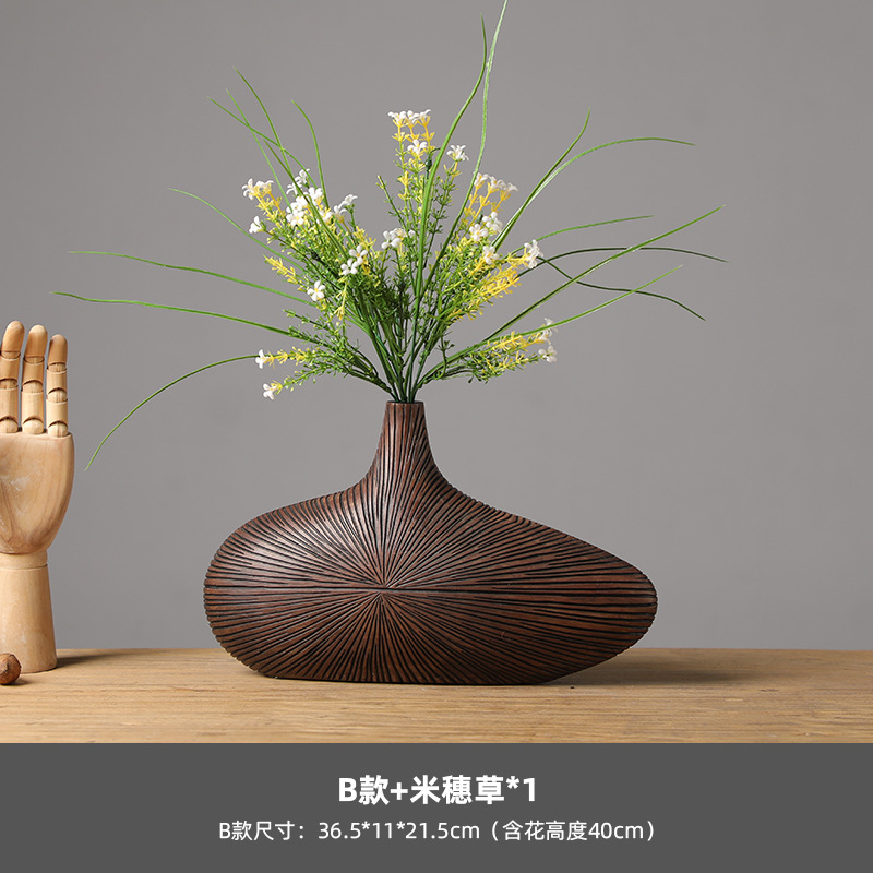 樹脂創意桌面擺飾裝飾藝術花瓶現代簡約插花藝術軟裝棕色8